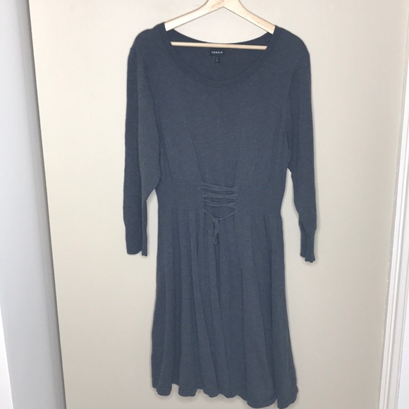 TORRID Charcoal Grey Lace Up Sweater Dress sz 2X - Picture 4 of 11